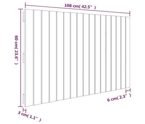 Cabecero de cama de pared madera maciza de pino 108x3x60 cm