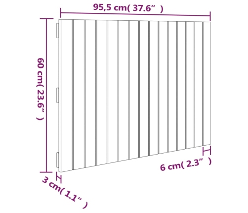 Cabecero de cama de pared madera maciza de pino 95,5x3x60 cm