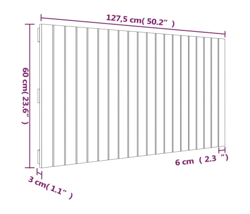 Cabecero de cama de pared madera maciza de pino 127,5x3x60 cm