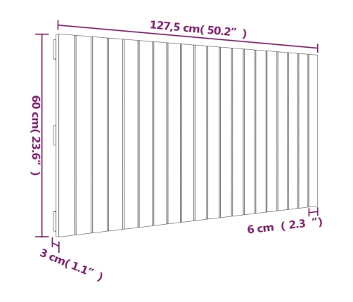 Cabecero de cama pared madera maciza pino blanco 127,5x3x60 cm