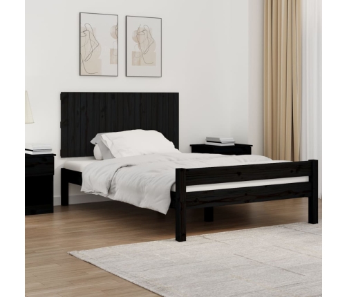 Cabecero de cama pared madera maciza pino negro 127,5x3x60 cm