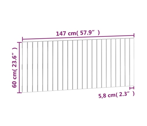 Cabecero de cama de pared madera maciza de pino 147x3x60 cm