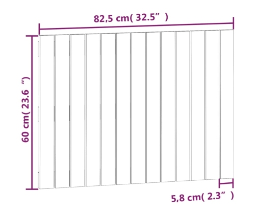 Cabecero de cama de pared madera maciza de pino 82,5x3x60 cm