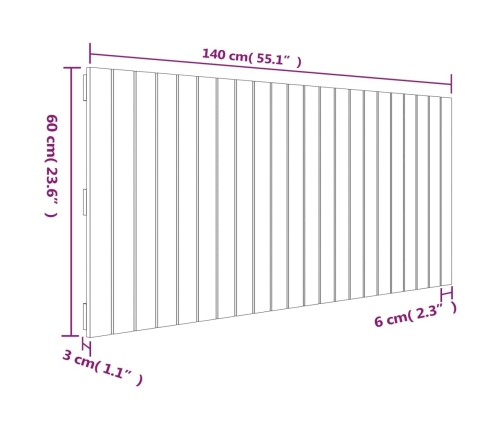 Cabecero de cama de pared madera maciza de pino 140x3x60 cm