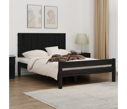 Cabecero de cama de pared madera maciza pino negro 140x3x60 cm