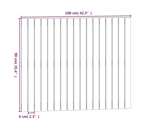 Cabecero de cama de pared madera maciza de pino 108x3x90 cm