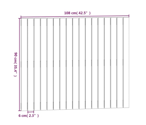 vidaXL Cabecero de cama de pared madera maciza pino blanco 108x3x90 cm