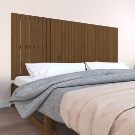 Cabecero cama pared madera maciza pino marrón miel 204x3x90 cm