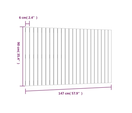 Cabecero de cama de pared madera maciza de pino 147x3x90 cm