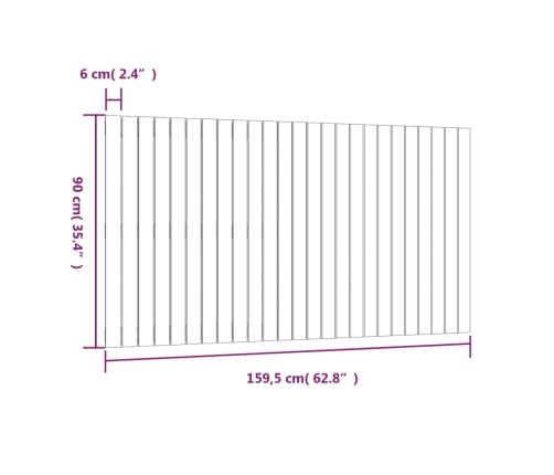 Cabecero de cama de pared madera maciza de pino 159,5x3x90 cm