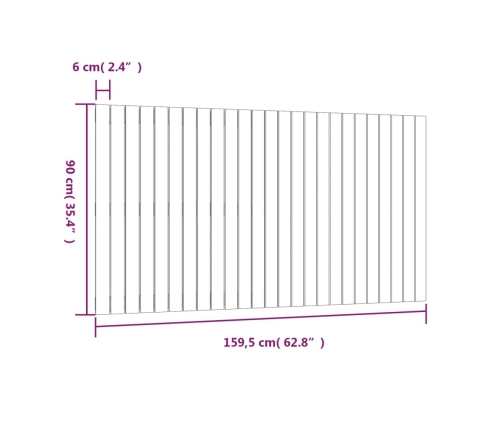 Cabecero cama pared madera maciza pino marrón miel 159,5x3x90cm