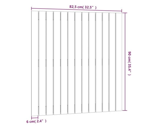 Cabecero de cama pared madera maciza pino blanco 82,5x3x90 cm