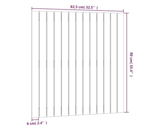 Cabecero de cama de pared madera maciza pino gris 82,5x3x90 cm