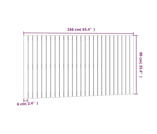 Cabecero de cama de pared madera maciza de pino 166x3x90 cm