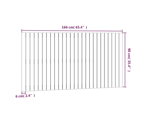 Cabecero de cama de pared madera maciza pino blanco 166x3x90 cm