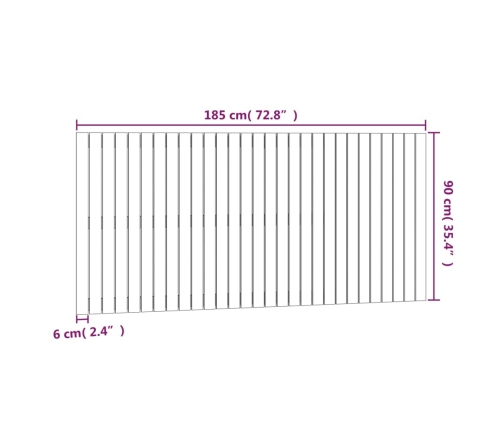 Cabecero de cama de pared madera maciza pino blanco 185x3x90 cm