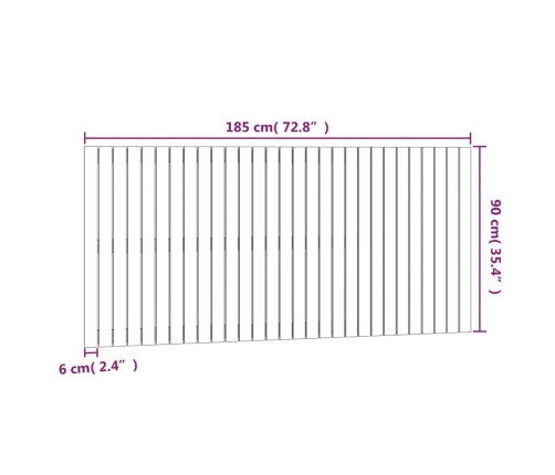 Cabecero cama pared madera maciza pino marrón miel 185x3x90 cm