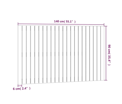 Cabecero de cama de pared madera maciza de pino 140x3x90 cm