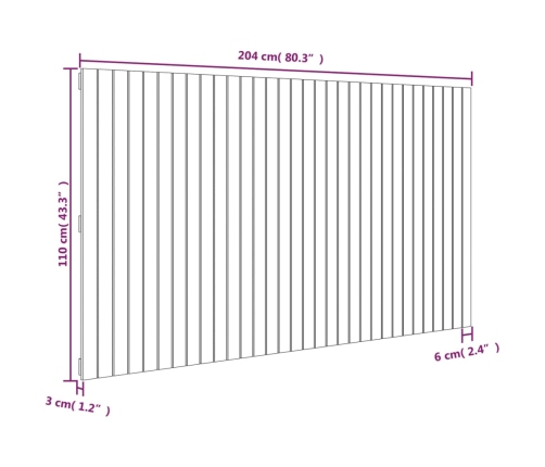 Cabecero de cama de pared madera maciza pino blanco 204x3x110cm