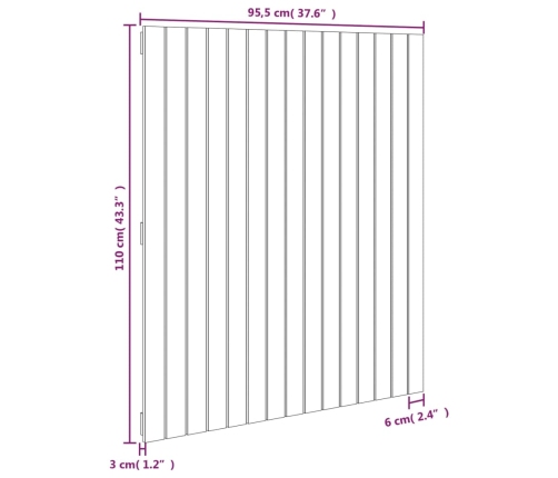 Cabecero de cama pared madera maciza pino blanco 95,5x3x110 cm