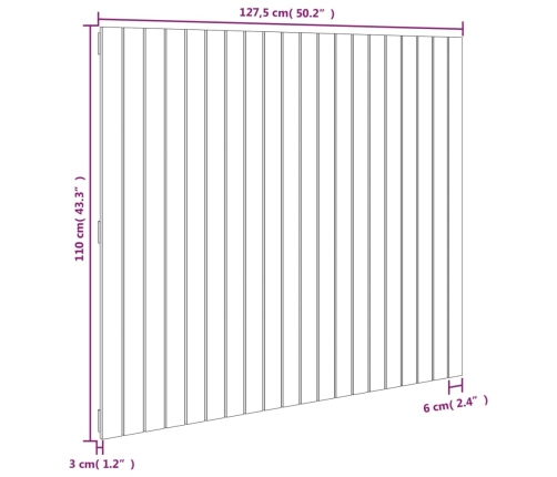 Cabecero de cama de pared madera maciza de pino 127,5x3x110 cm