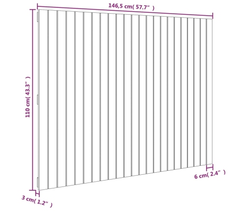 Cabecero de cama de pared madera maciza de pino 146,5x3x110 cm