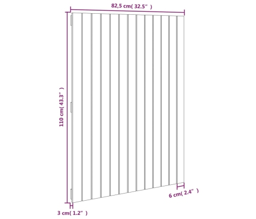 Cabecero de cama pared madera maciza pino negro 82,5x3x110 cm