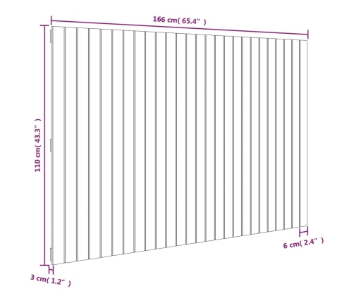 Cabecero de cama de pared madera maciza de pino 166x3x110 cm