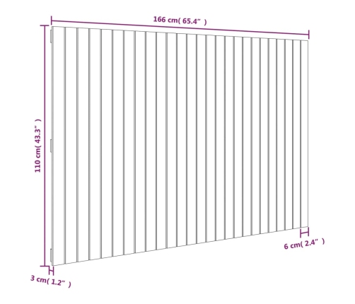 Cabecero de cama de pared madera maciza pino blanco 166x3x110cm