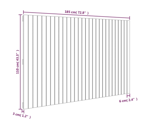 Cabecero de cama de pared madera maciza de pino 185x3x110 cm