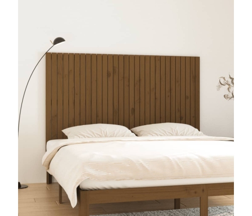 Cabecero cama pared madera maciza pino marrón miel 185x3x110 cm