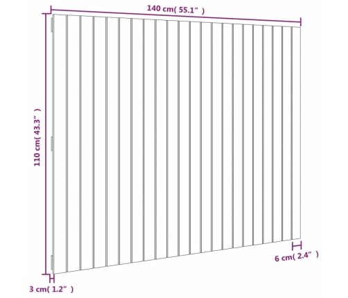 Cabecero de cama de pared madera maciza de pino 140x3x110 cm