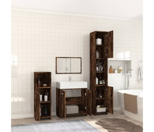 Set de muebles baño 4 pzas madera contrachapada roble ahumado