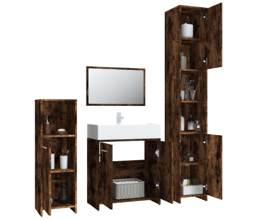 Set de muebles baño 4 pzas madera contrachapada roble ahumado