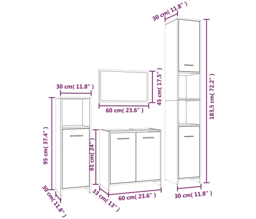 Set de muebles baño 4 pzas madera contrachapada roble ahumado