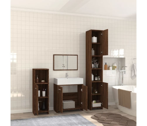 Set de muebles baño 4 pzas madera contrachapada roble marrón