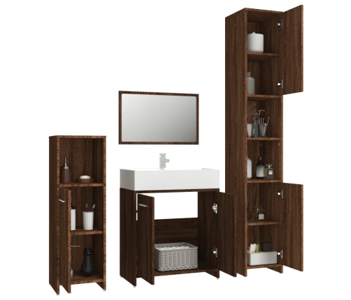 Set de muebles baño 4 pzas madera contrachapada roble marrón