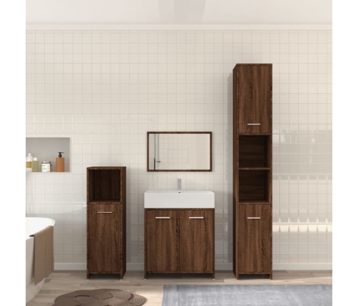 Set de muebles baño 4 pzas madera contrachapada roble marrón