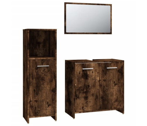 Set de muebles baño 3 pzas madera contrachapada roble ahumado