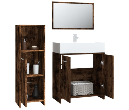 Set de muebles baño 3 pzas madera contrachapada roble ahumado