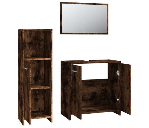 Set de muebles baño 3 pzas madera contrachapada roble ahumado