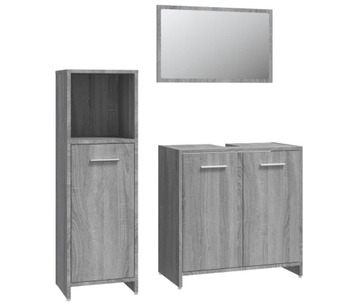 Set de muebles de baño 3 pzas madera contrachapada gris sonoma