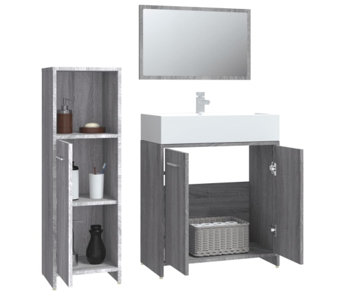 Set de muebles de baño 3 pzas madera contrachapada gris sonoma