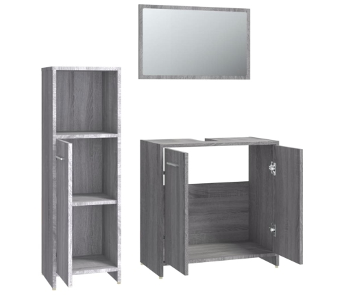 Set de muebles de baño 3 pzas madera contrachapada gris sonoma