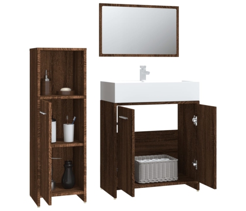 Set de muebles baño 3 pzas madera contrachapada roble marrón