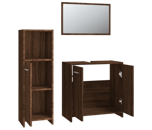 Set de muebles baño 3 pzas madera contrachapada roble marrón