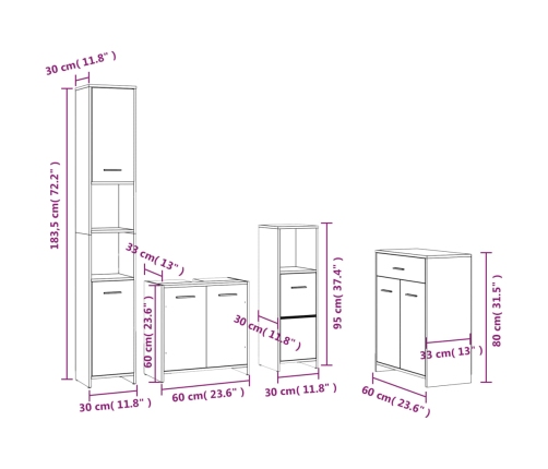 Set de muebles baño 4 pzas madera contrachapada roble ahumado