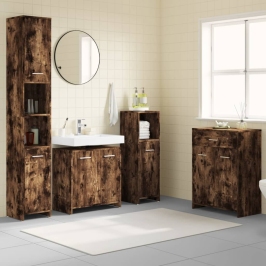 Set de muebles baño 4 pzas madera contrachapada roble ahumado