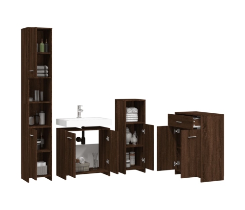 Set de muebles baño 4 pzas madera contrachapada roble marrón