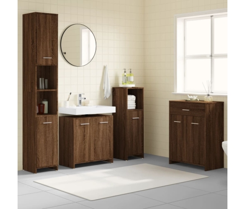 Set de muebles baño 4 pzas madera contrachapada roble marrón